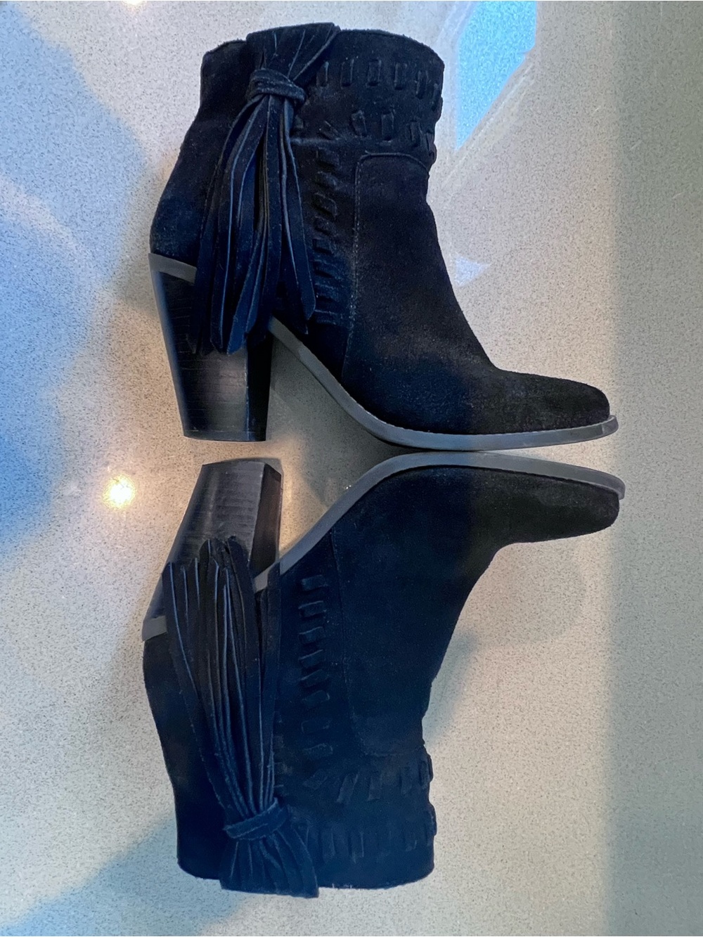Jessica Simpson Chassie Black Suede Leather Tassels Side Zip Booties  Sz 9